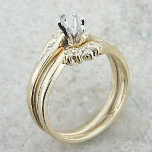 14Kt Yellow Gold 1/3-Carat Diamond 5x3mm Marquise Semi-Mount Wedding Ring Set - Picture 7 of 7